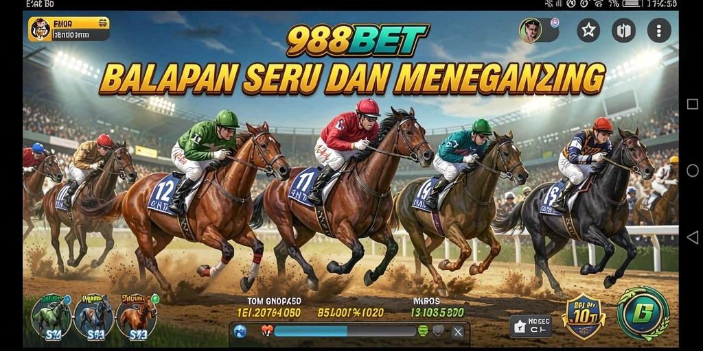 Screenshot utama 988BET menampilkan aksi balapan yang mendebarkan.