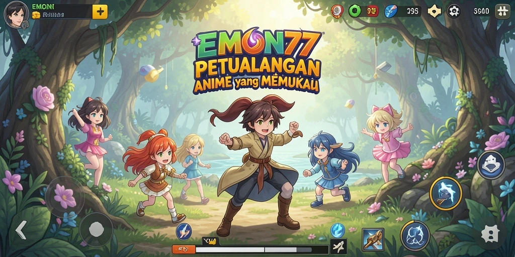 Tampilan gameplay yang menarik dari EMON77 dengan berbagai karakter anime.