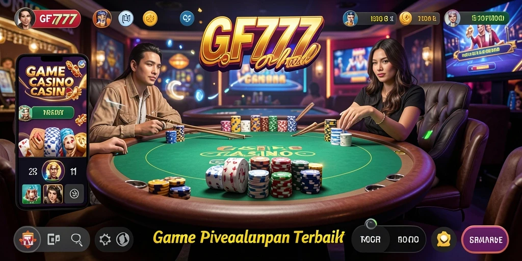 Screenshot gameplay GF777 menunjukkan dealer profesional dan pilihan permainan yang beragam.