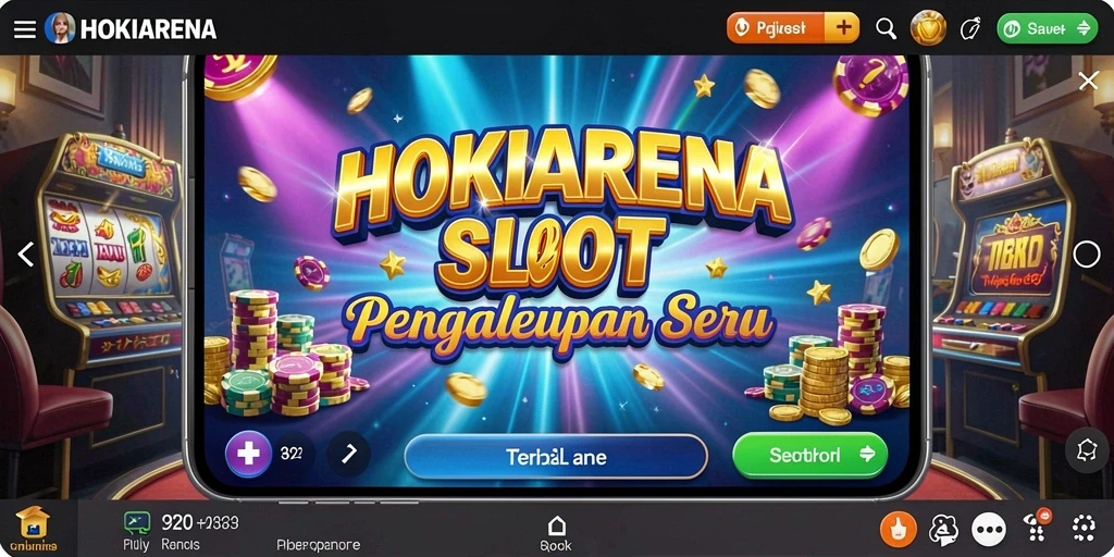 Screenshot gameplay HOKIARENA menampilkan warna-warni gulungan slot yang menarik.