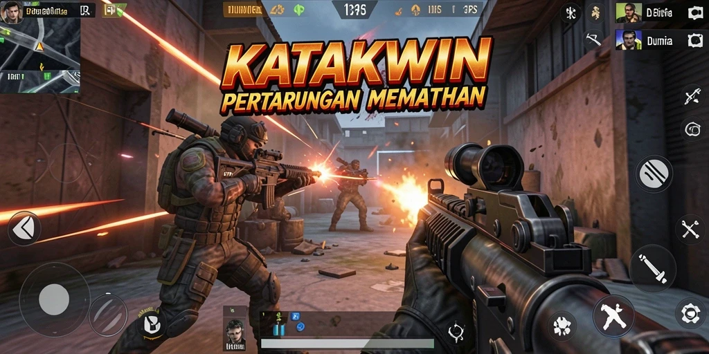 Tampilan aksi mendebarkan dalam permainan FPS KATAKWIN.