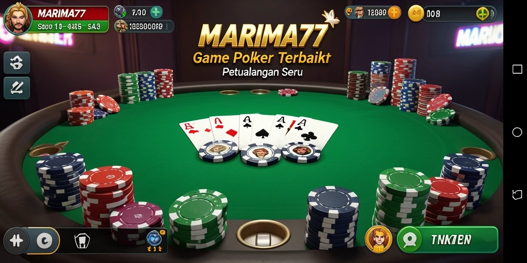 Screenshot utama MARIMA77 menampilkan aksi seru di meja poker.