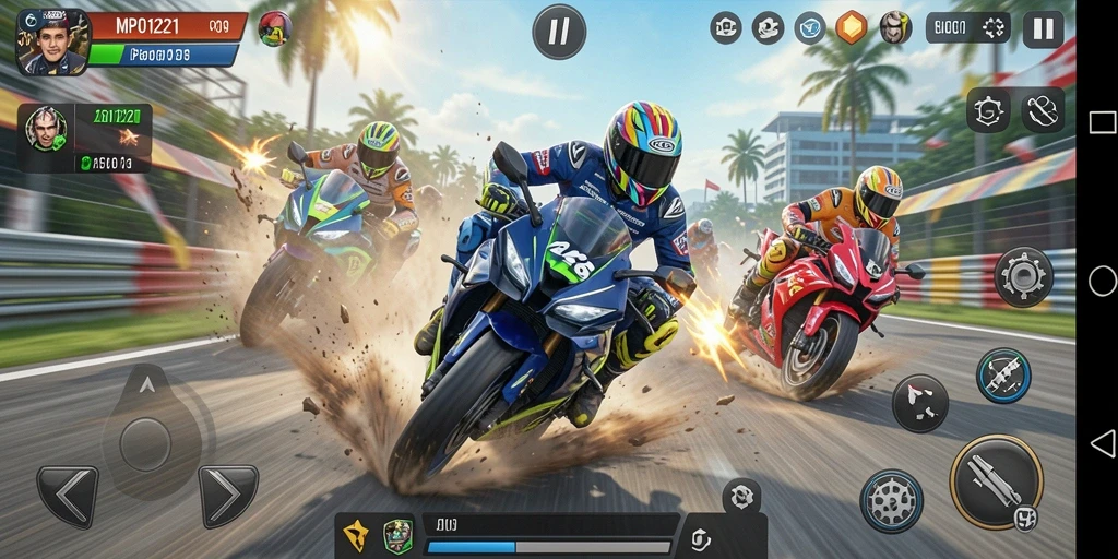 Tampilan gameplay balapan motor yang mendebarkan dalam MPO1221.