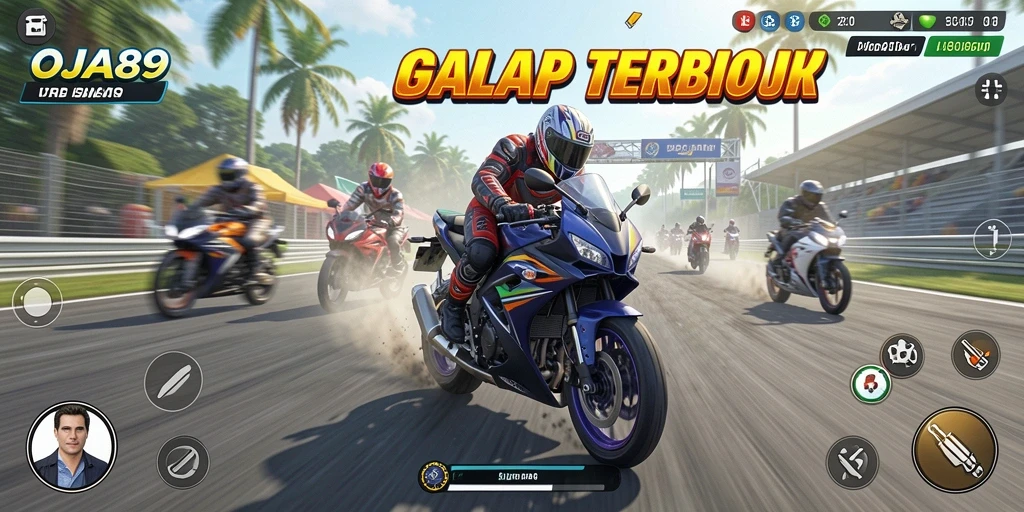 Screenshot gameplay mendebarkan dari OJA89 dengan balapan motor seru.