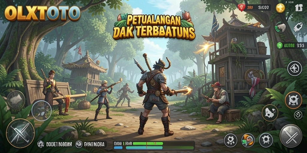 Screenshot utama OLXTOTO menampilkan karakter menjelajahi dunia terbuka yang luas.