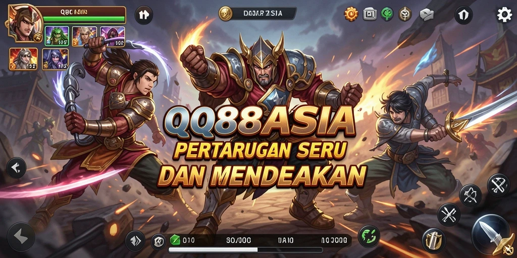 Screenshot gameplay QQ88ASIA menampilkan aksi pertarungan epik.