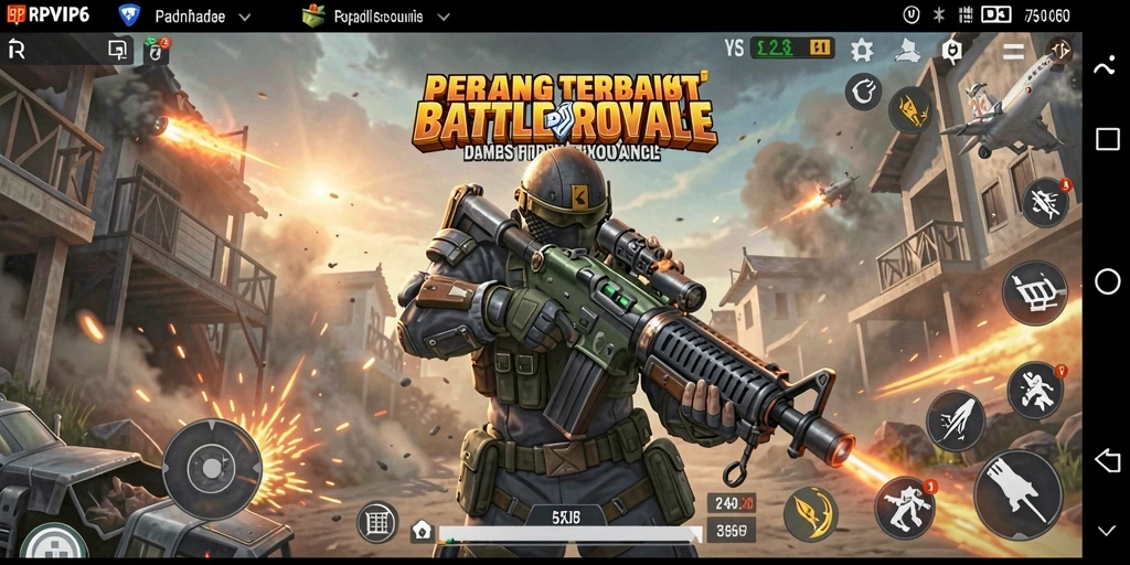 Screenshot gameplay seru RPVIP6 dalam pertempuran Battle Royale.