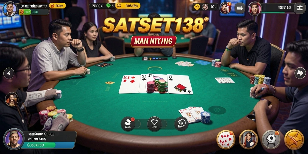 Tampilan gameplay SATSET138 dengan aksi poker yang seru dan mendebarkan.