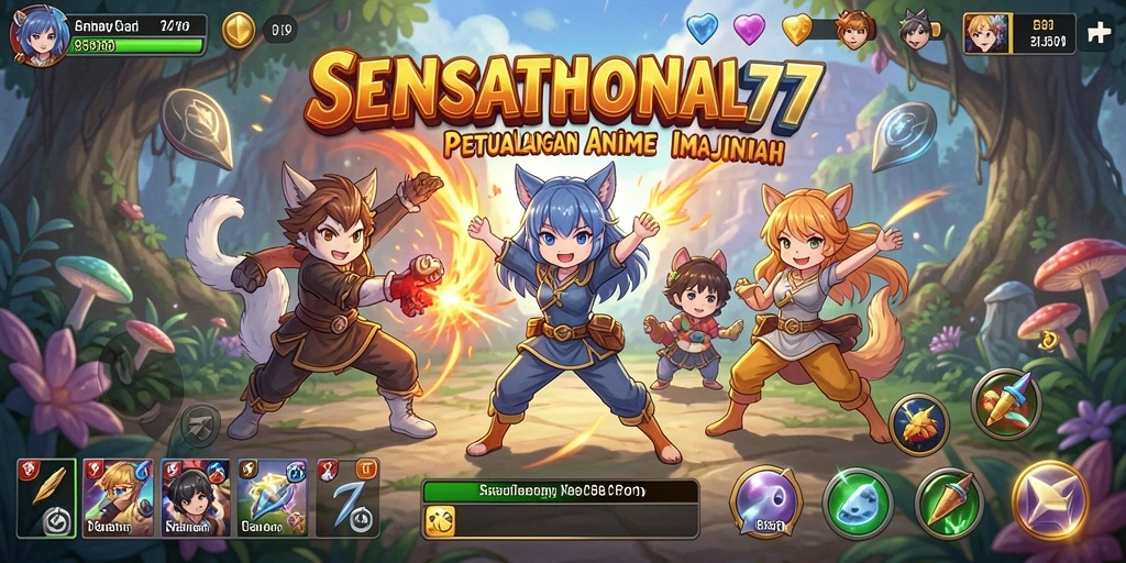 Gameplay seru di SENSATIONAL77 dengan karakter anime menawan.