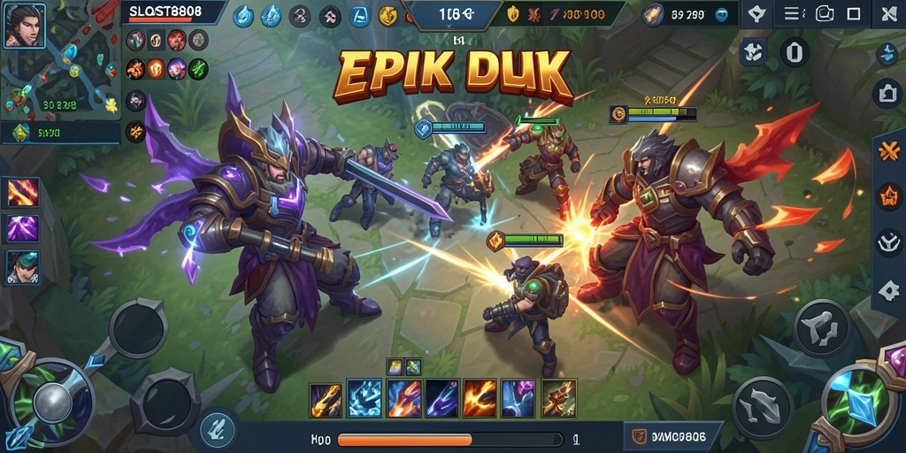 Screenshot gameplay intens dalam SLOST8808, menampilkan aksi epik antara karakter.