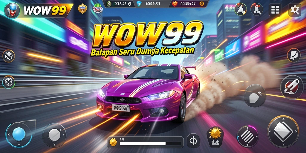 Screenshot WOW99 menunjukkan aksi balapan yang mendebarkan dan kendaraan yang keren.